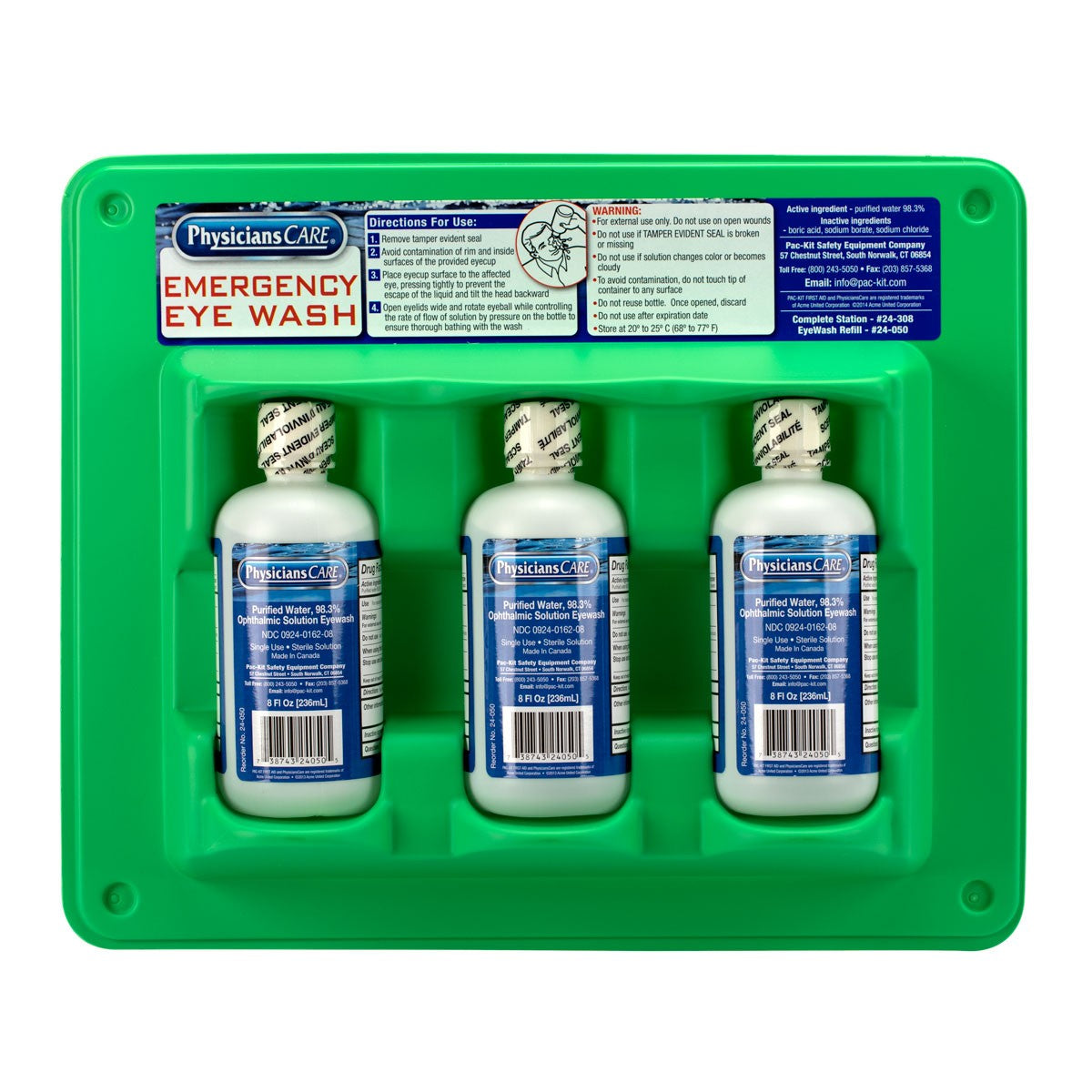 First Aid Only Eyewash Station, 8 oz. - Triple Screw Cap Bottles (6 per order)