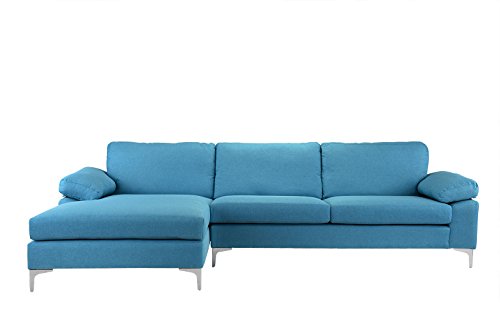 Casa Andrea Milano LLC Modern Large Fabric Sectional Sofa, L-Shape Couch with Extra Wide Chaise Lounge, Navy