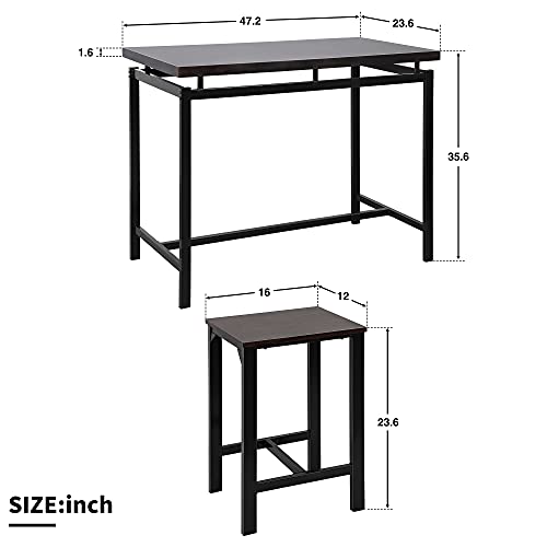 PovKeever Harper Bright Designs 5 Piece Dining Set Wood and Metal Pub Table with 4 Bar Stools,Espresso