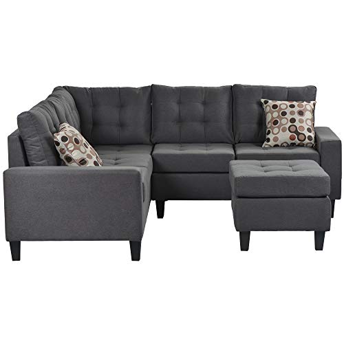 Sectional Sofa with Ottoman, Modern Soft Convertible Sofa Couch, Living Room Furniture Sofa Sets (Grey)