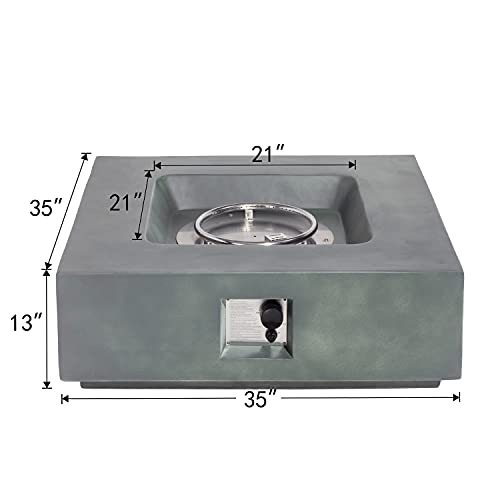 COSIEST Outdoor Propane Fire Pit Coffee Table w Square Faux Stone 35-inch Planter Base, 50,000 BTU Stainless Steel Burner, Free Lava Rocks and Rain Cover, Metal Lid (Celadon)
