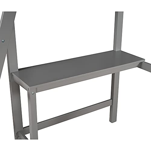 Twin Over Full Loft Bed with Convertible Lower Bed and Desk, Wooden Loft Bed Can be Separated into 2 Beds, No Box Springs Required, Light Grey