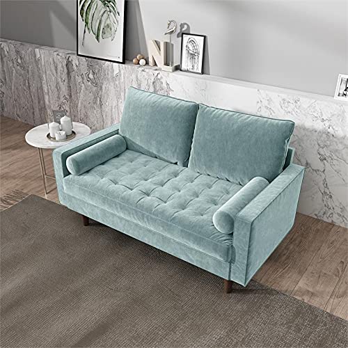 Kingway Furniture Velvet Genoa Living Room Loveseat in Grayish Cyan