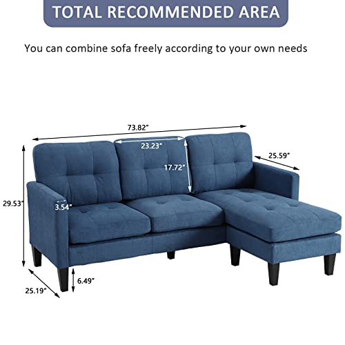 Grepatio Convertible Sectional Sofa Couch, L-Shaped Couch with Modern Linen Fabric for Small Space (Blue)