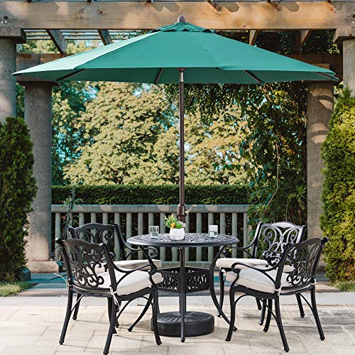 Glitzhome Patio Umbrella, Aluminium Self Tilt and Crank Market Outdoor Table Umbrella with 8 Aluminum Ribs, 9ft Dark Green