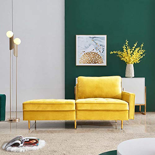 PovKeever Modern Velvet Fabric Sofa,Yellow