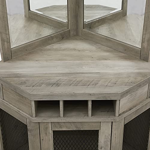 Home Source Stone Grey Corner Bar Unit with Built-in Wine Rack and Lower Cabinet