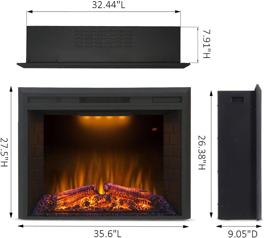 Valuxhome EF36T 36 in. 750/1500W Electric Fireplace Insert with Remote Black New