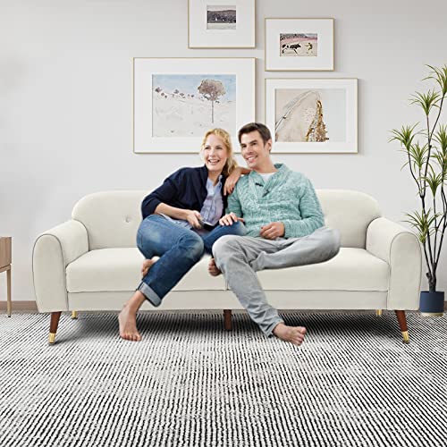 Velvet Large Sleeper Sofa, 75-Inch Mid-Century Modern Tufted Loveseat, Comfy Futon Sofa Couch Bed with Adjustable Wood Legs and Thick Cushion, Futon Sofa Bed for Living Room, Small Spaces (Beige)