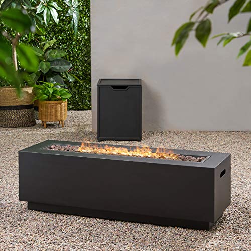 Christopher Knight Home Wellington Outdoor Iron Rectangular Fire Pit - 50,000 BTU, Dark Grey