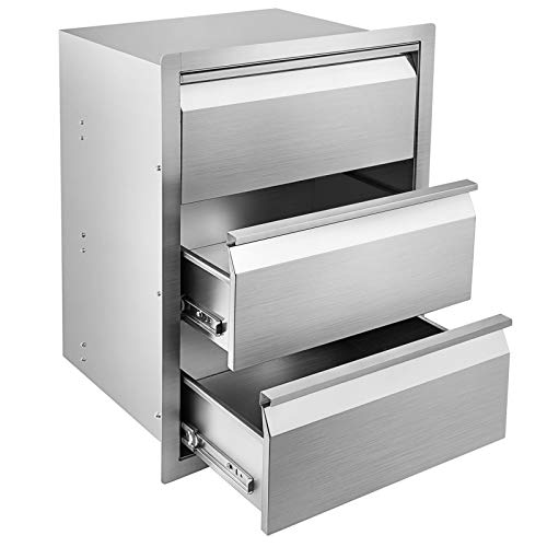 Hottoby Outdoor Kitchen Drawers Stainless Steel Triple Access BBQ Drawers Box Frame Style Flush Mount for Outdoor Cabinets & BBQ Island/Grill (14' 'x 20