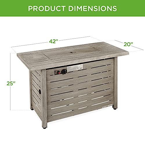 Best Choice Products Fire Pit Table 42in 50,000 BTU Rectangular Steel Propane Gas for Outdoor, Patio w/Burner Lid, Auto Ignition, Hideaway Tank Storage, Cover, Glass Beads - Gray