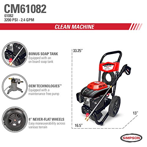 Simpson Cleaning CM61082 3200 PSI at 2.4 GPM Clean Machine Cold Water Residential Gas Pressure Washer, Natural