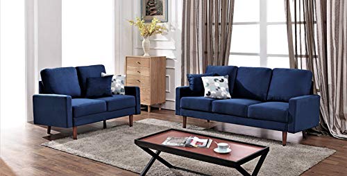 Container Furniture Direct Claire Velvet Upholstered Loose Back Cushion Sofa with Accent Pillows, 72