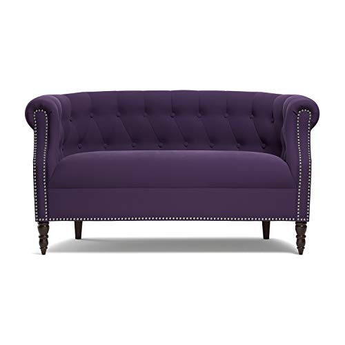 Plum Purple Velvet Loveseat Solid Traditional Polyester Nailheads