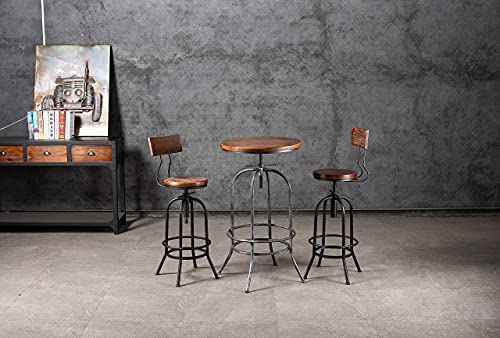 Industrial Bar Stool-Adjustable Swivel Round Wood Metal Kitchen Stool-26-32 Inch-Rustic Farmhouse-Counter Height Extra Tall Bar Height Stool-Arc-Shaped Backrest,Welded,Set of 2