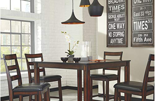 Signature Design by Ashley Coviar Counter Height Dining Room Table and Bar Stools (Set of 5), Brown