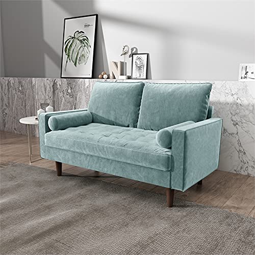 Kingway Furniture Velvet Genoa Living Room Loveseat in Grayish Cyan