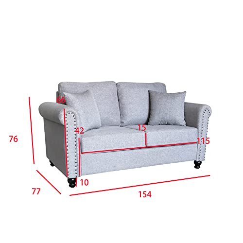 TORCARVH｜Luxury Loveseat Sofa with Square Arm Loveseat Sofa Couch with Solid Wood Frame Living Room Furniture Sets Small Sofa for Living Room Bedroom Small Spaces Gray (with Nail)
