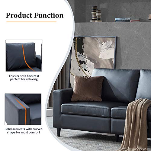 GAOPAN Modern Living Room Furniture Set Include 3 Seaters Sofá & Loveseat, Skin-Friendly Tufted Back Cushions and Solid Frame Upholstered, Black, 2 Pieces PU Leather Sectional Sofa Couch