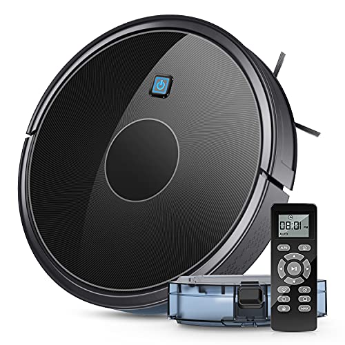 Robot Vacuum Cleaner, Portable Robotic Vacuum, Upgraded Multiple Cleaning Modes, 1600Pa Suction, Ultra-Slim, Self-Charging, Quiet, Ideal for Pet Hair, Medium Carpet, Hard Floor (Black)