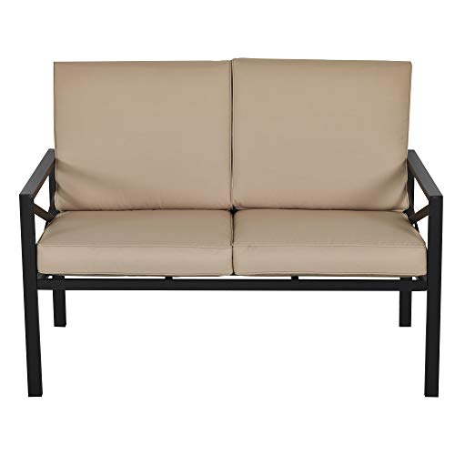 Outsunny 4-Piece Patio Furniture Set Garden Conversation Set with Soft Washable Cushions & Strong Steel Frame, Beige