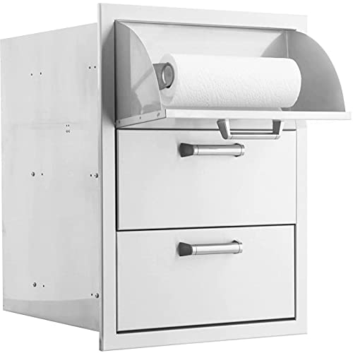 BBQGuys Signature 16-Inch Stainless Steel Double Access Drawer with Paper Towel Dispenser - Contempo