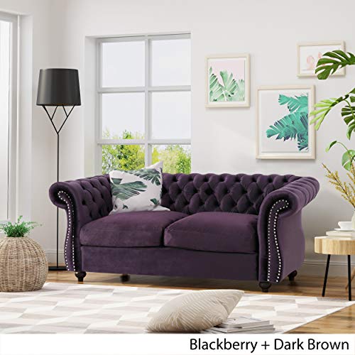 GDFStudio Christopher Knight Home Karen Traditional Chesterfield Loveseat Sofa, BlackBerry and Dark Brown, 61.75 x 33.75 x 27.75