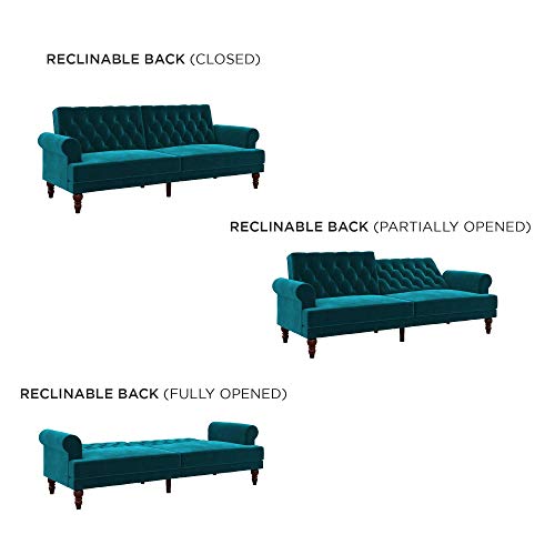 Novogratz 2342979N Upholstered Cassidy, Convertible Couch, Green Velvet Futon