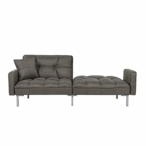 WXYQY Modern Grey Sofa Futon Bed Tufted Biscuit Sleeper Couch, Silver Chrome Legs Living Room Furniture Set Sofa Bed