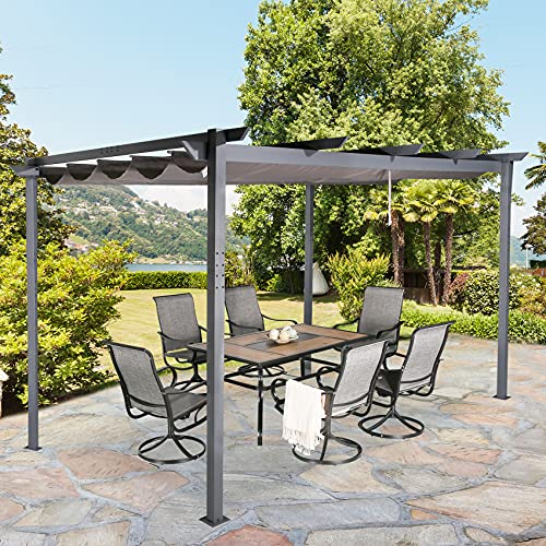 Patio Tree 10'x13' Outdoor Pergola Aluminum Patio Retractable Gazebo with Sun Shade Canopy (Gray)