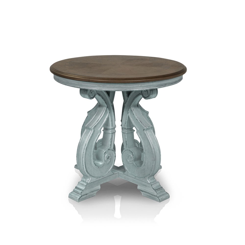 Furniture of America Roah Transitional Dark Oak Solid Wood End Table - Blue