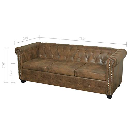 vidaXL vidaXL Chesterfield Sofa 3-Seater Brown Faux Leather