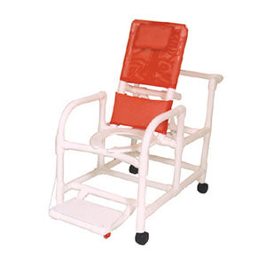 MJM Echo Reclining Shower Chair with Deluxe Elongated Open Front Seat and Folding Footrest