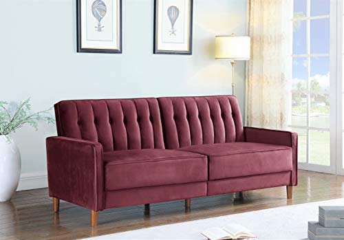 Container Furniture Direct Grattan Mid Century Velvet Uphostered Convertible Sofa Bed, Purple