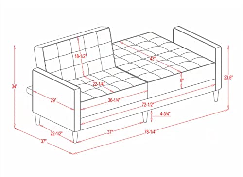 Velvet Sofa Bed Navy Blue,JULYFOX Mid Century Modern Couch Button Tufted 78 inch Wide 8 inch Thicker Futon Sofa Square Armrest Solid Wood Legs Heavy Duty Design