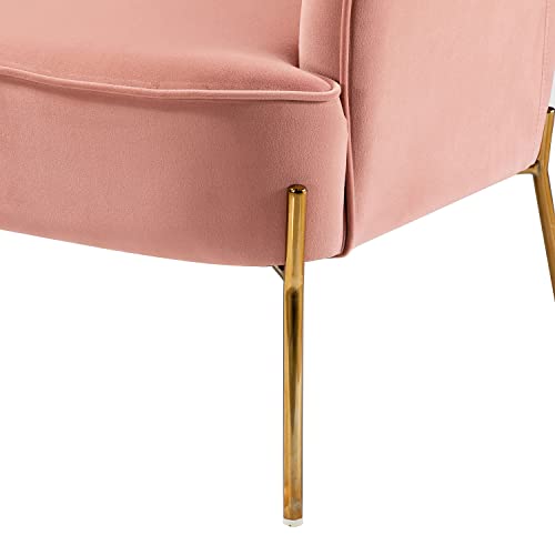 HULALAHOME Velvet Upholstered Loveseat Sofa, Modern Loveseat Couch with Golden Metal Legs Club Two-Seat Sofa, Living Room Tufted Velvet 2 Seater Sofa Chairs for Apartment Small Spaces, Pink