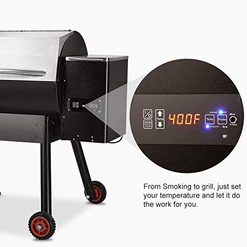 SÄKEE Wood Pellet Grill and Smoker, 795 SQ. IN. Cooking Area, Hopper Quick-Emptying, Digital Temperature Controls, 20 Pound Hopper