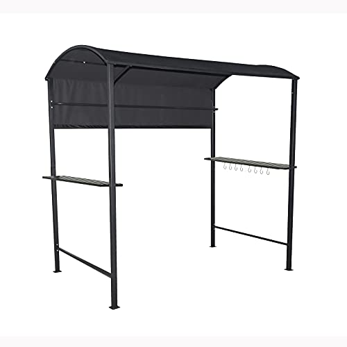 7x4.5Ft Outdoor Grill Gazebo BBQ Canopy with Side Awning, 2 Exterior Serving Shelves and 8 Hooks, Suitable for Patio Lawn Backyard