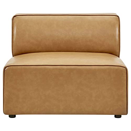 Modway Mingle Vegan Leather Sectional Sofa Armless Chair, Tan