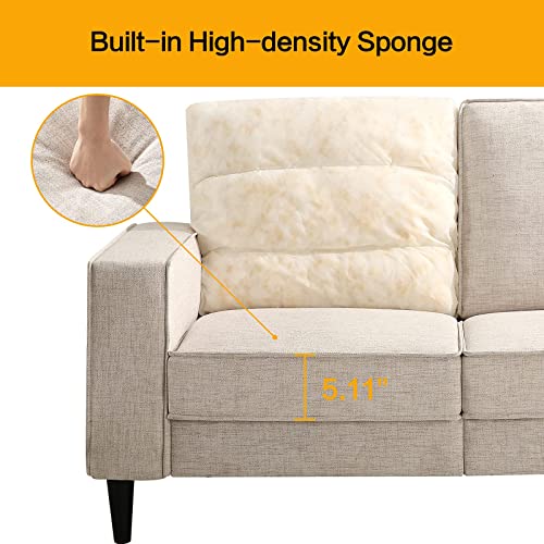 EMONIA Loveseat Sofa/Foutons Sofa/Friendship Sofa Easy Couch Tool-Free Assembly,Italian Linen Fabric,60/80''W,Solid Wood Structure,Storm Grey/Cream White (Cream White, 80''W)