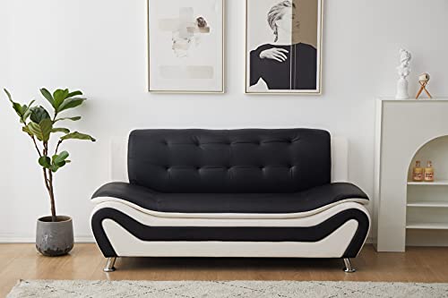 Kingway Faux Leather Living Room Sofas, 3 SEAT, Black/White