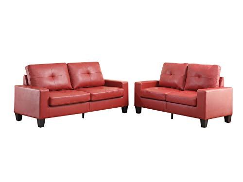 Sofa and Loveseat Sets, HABITRIO 2 Pieces Modern Style PU Leather Upholstered Living Room Furniture Set with Back&Seat Cushions, Straight Arms, Soft PU Leather Upholstery, Red