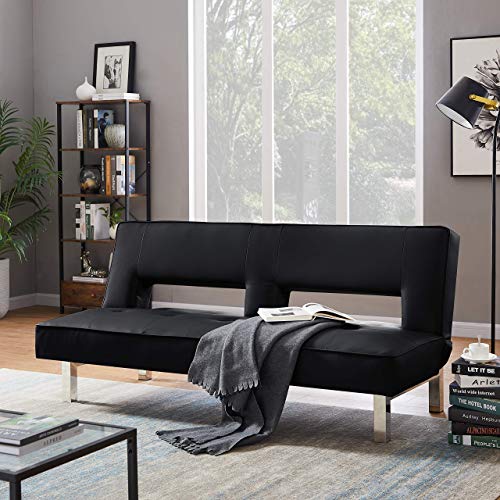 Futon Sofa Bed Sleeper Folding Chair Sofa Bed Adjustable Sofa, Living Room Sofa, Sleeping and Relaxing Area, Small Space Living Room Furniture Set Black PU