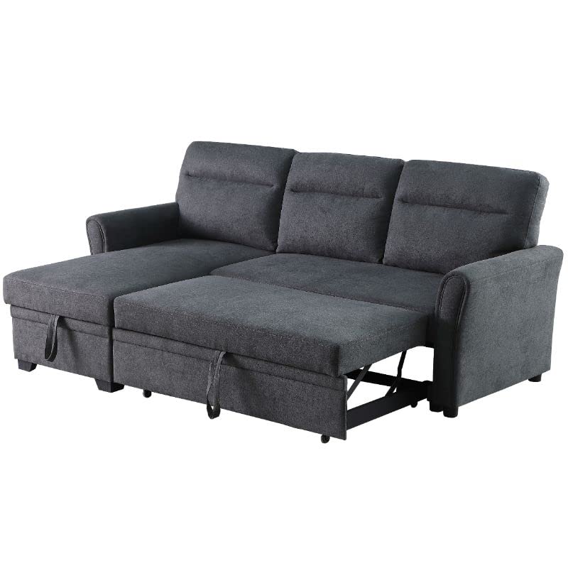 Devion Furniture Fabric Sectional Sofa Pull Out Sleeper Bed in Dark Gray