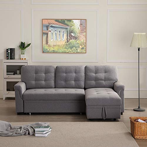 AUKUYEE Reversible Sleeper Sectional Sofa Bed Storage, Dray Gray