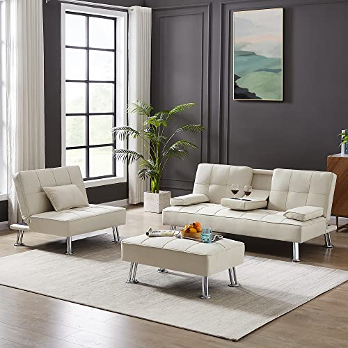 Living Room Furniture Set, Yoglad Sectional Sofa with Lounge Chaise, Couch Set with Ottoman and Storage, 4 Seater Modular Corner Sectional Couch, Reversible and Adjustable (Beige)