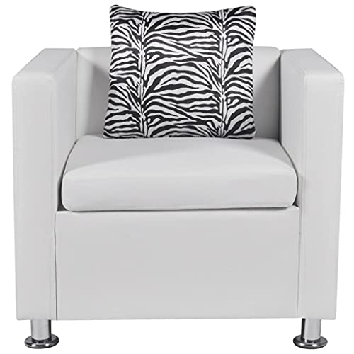 Living Room Furniture Sets, Artificial Leather Armchair and 2-Seater Sofa with Loose Pillows, Durable Sofa Set, Easy to Assembly and Clean, White