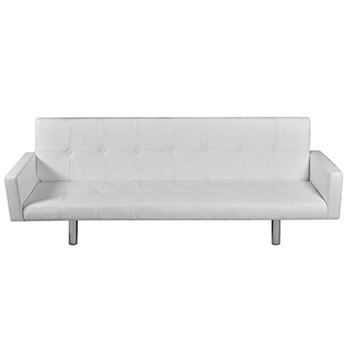 Festnight Modern Sofa Bed Faux Leather Upholstered Convertible Recliner Couch with Two Removable Pillows and Armrest Wooden Frame Sofa Sleeper for Living Room Office Home Furniture White