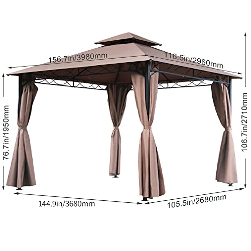 10' X 13' Outdoor Gazebo, Waterproof Patio Gazebo,Gazebo Tent Canopy with Polyester Sidewall for Outdoor Garden Patio Backyard ,Brown